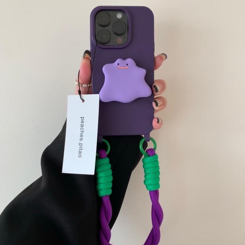 Minimalist Purple Monster Stand Phone Case with Hanging Strap For iPhone 11 12 13 14 15 16 Pro Max 17 Air