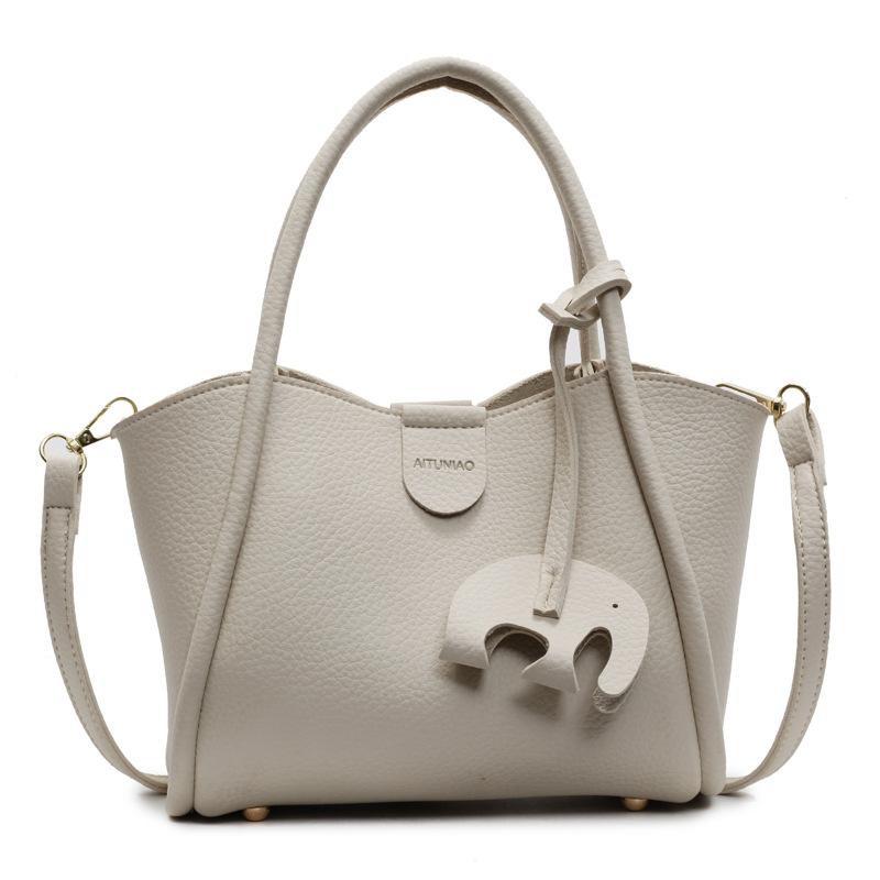 

Premium texture portable mother and child bag new retro fashion versatile commuter vegetable basket bucket bag messenger bag белый