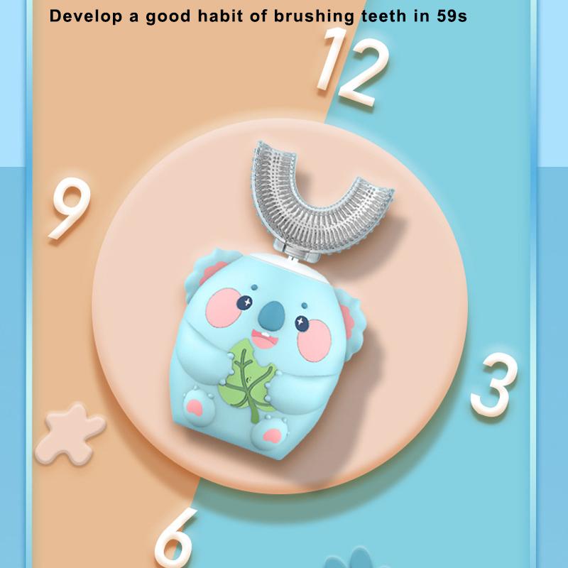 360 Degrees U Shaped Children Electric Toothbrush Cartoon for Kids Smart Automatic Sonic Toothbrush USB Charging Blue Light IPX7