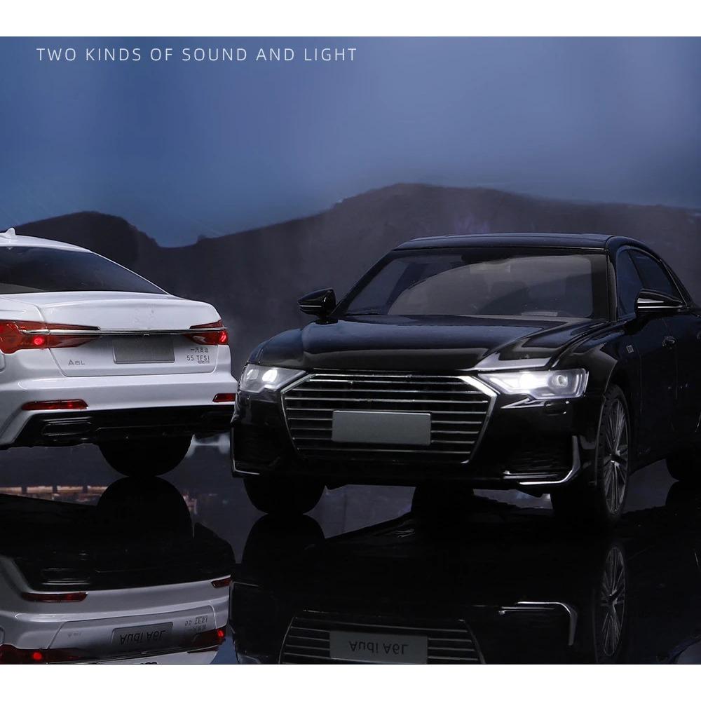 1/18 Scale A6L Toy Car Model Diecast Alloy Metal Vehicle Miniature Pull Back Sound Light Collection Gift for Boy Children Kid