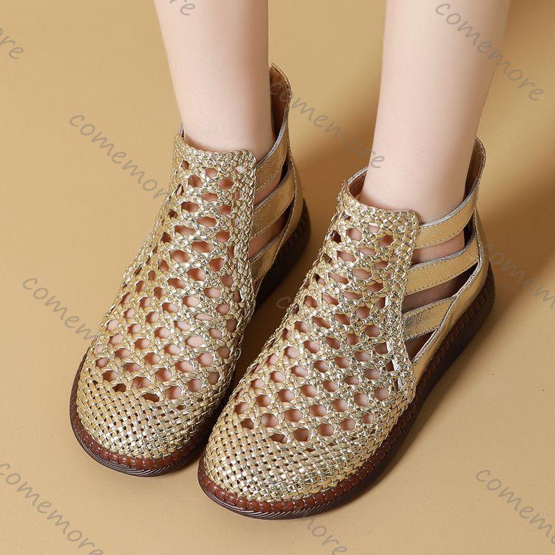 Comemore Round Toe Thick Sole Sneakers Sandals Women Summer 2025 Hollow Out Casual Roman Style Sandales Back Zip Vulcanize Shoes
