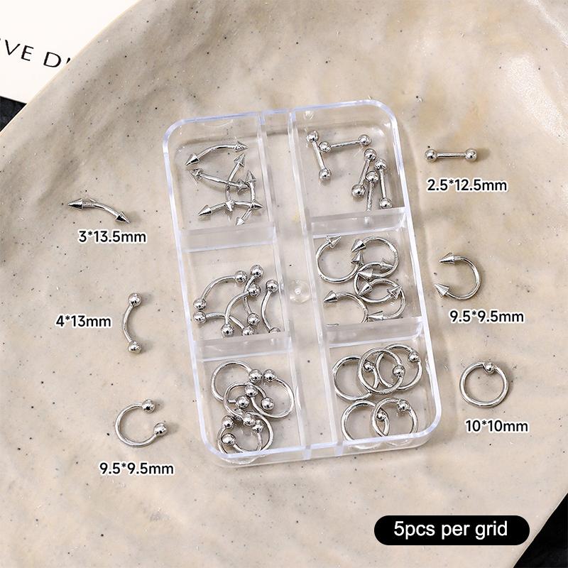 20/30/60Pcs Punk Metal 3D Nail Charms Fingertip Ring Studs Black/Silver Alloy Nail Art Decoration Manicure Supplies Accessories