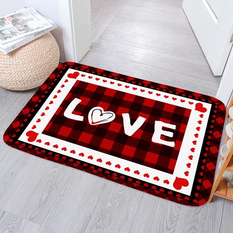 

Front Door Mat, Valentine s Day Red Grid with Love Door Mat, Indoor Doormat for Bedroom Decor Non-Slip Floor Mats Entryway Rug 40cm x 60cm