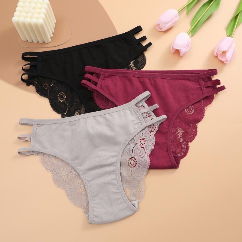 FINETOO Women Sexy Lace Panties Low-Waist Solid Color Floral Underwear Soft and Breathable Lingerie