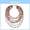 Bohemian Geometric Wooden Beaded Necklace With Multilayer Design For Women And Men