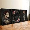 Halloween Skull Rose Canvas Wall Art with Pine Frame for Bedroom and Living Room
