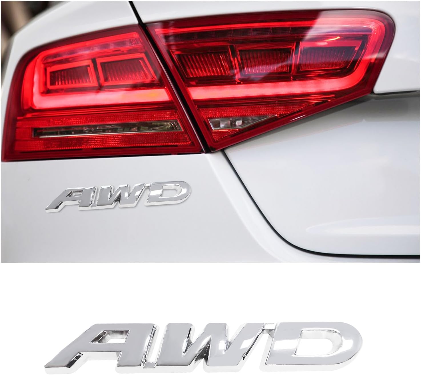

3D AWD Emblem Sticker, 3D Letter ZINC ALLOY Tailgate Side Badge Decal, Self Adhesive Auto Side Decoration for All Wheel Drive, серебряный