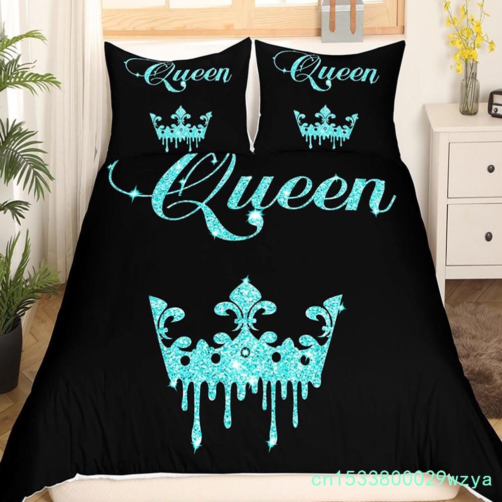 Modern King Crown Nevresim Takımı İkiz Siyah Pembe Yatak Takımı Kadın Yetişkin Çift Yorgan Kılıfı Kızlar Sevgililer Günü Yorgan Kılıfı