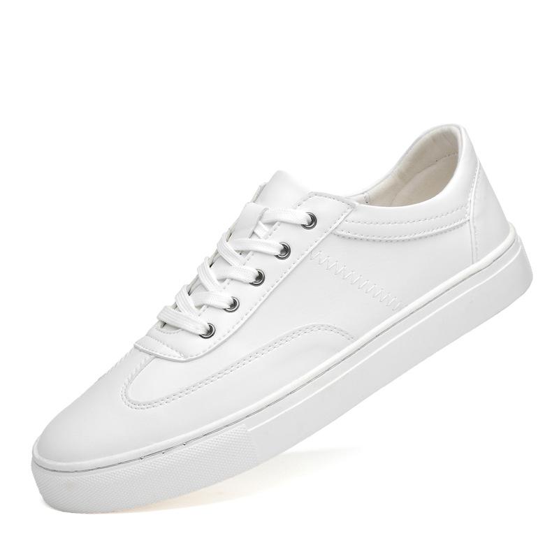 Men's White Leather Canvas Shoes - Plus Size, Breathable, Extra Wide & Trendy
