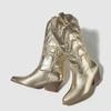 Botas Cowboy Ocidentais Bordadas da Moda Para Mulheres Couro Dourado Prata Bico Fino Salto Baixo de Casco Calçados de Cano Médio de Encaixe