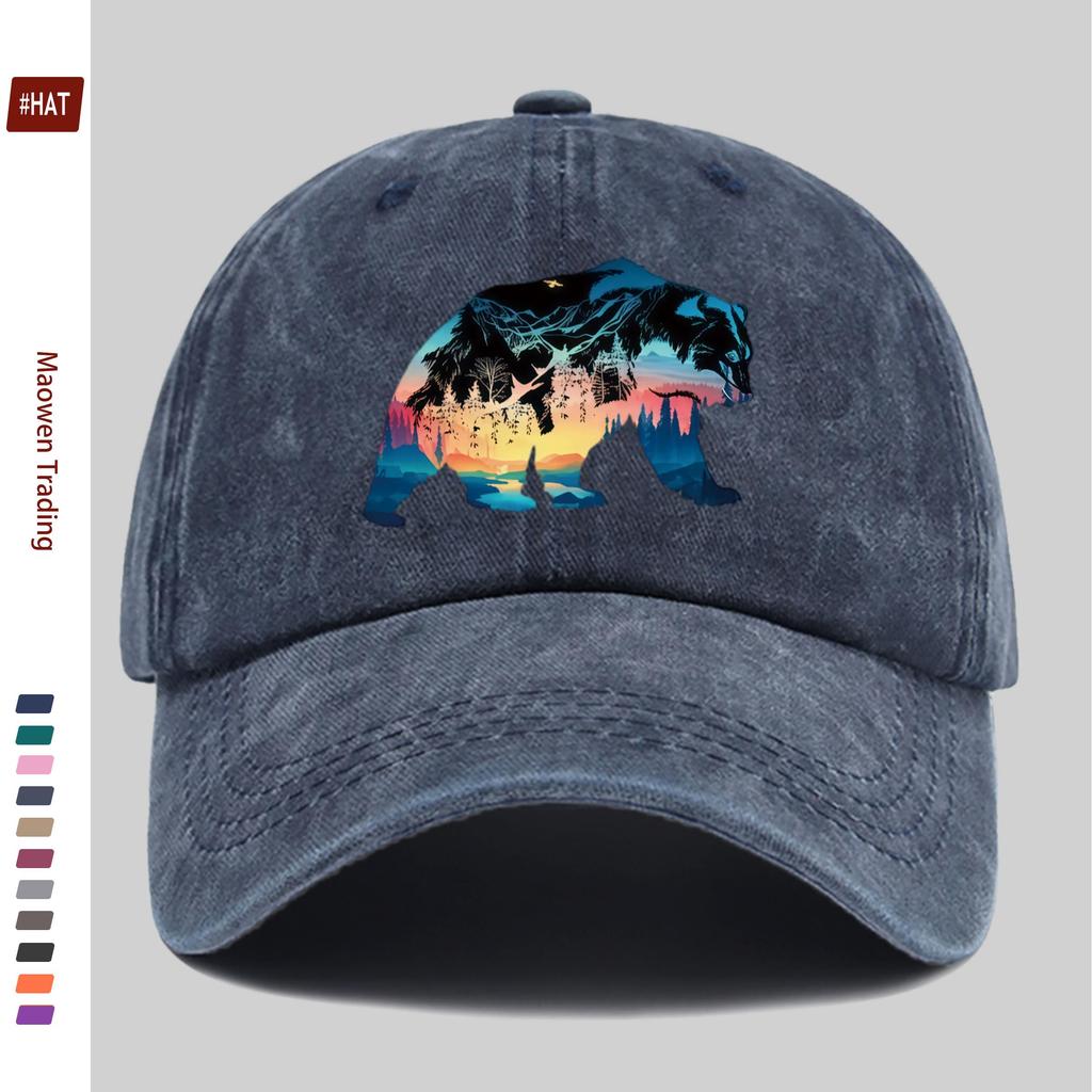 Pc Unisex Bear Pattern Printed Baseball Cap Home Leisure Decor Papa Hat Truck Driver Sun Hat Washable Adjustable Headwear H