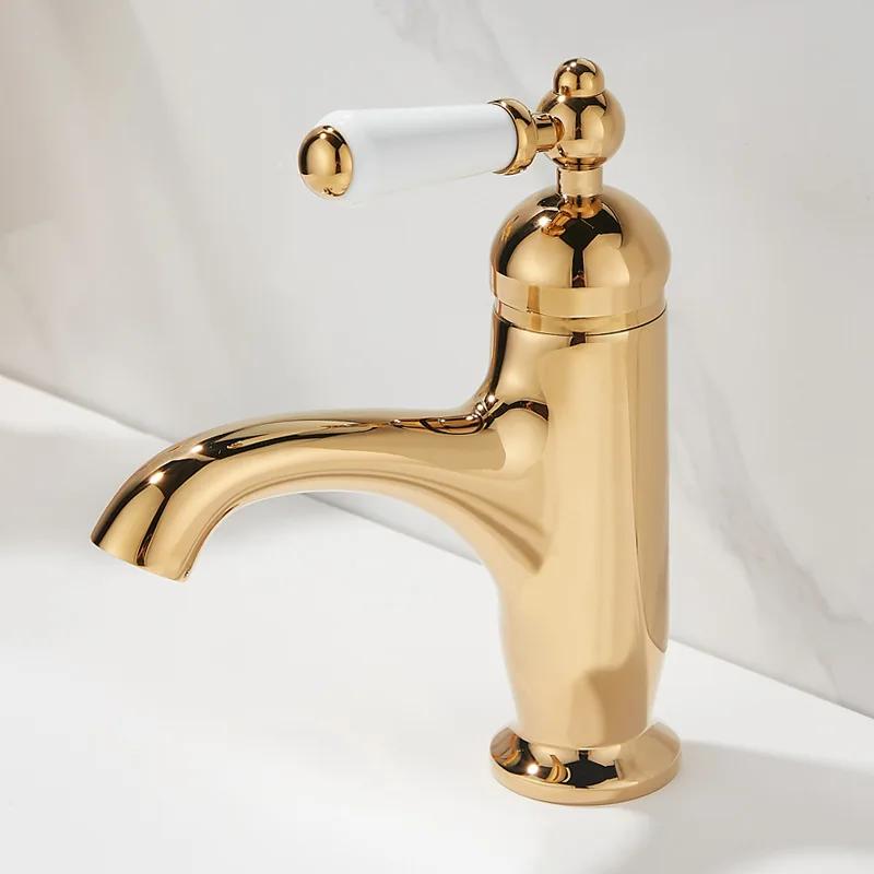 Brush Gold Basin Faucet Chrome Hot and Cold Mixers Antique Wash Basin Faucet Taps Ceramic handle Basin Faucets