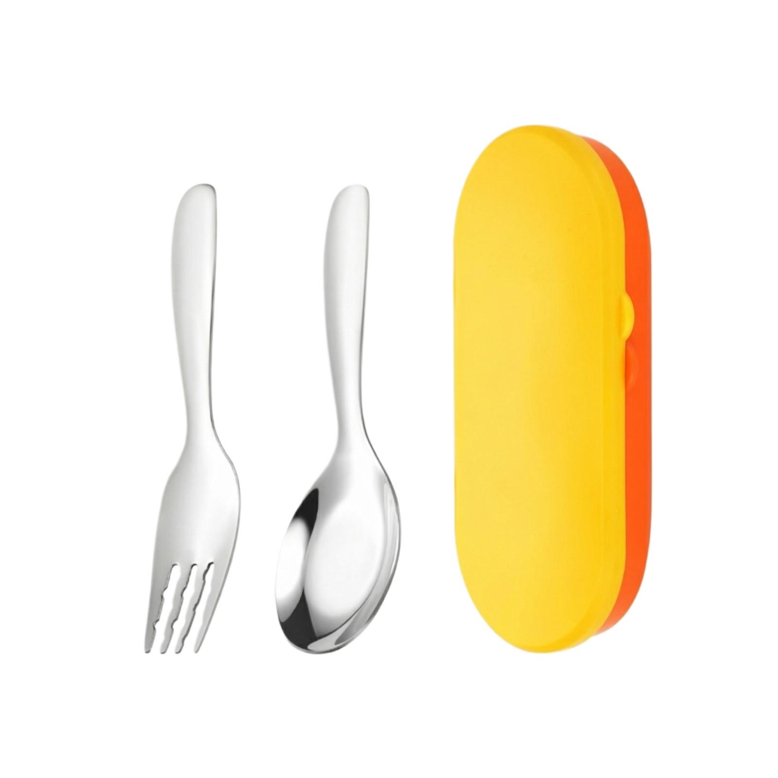 Stainless Steel Children s Spoon Fork Cutlery Portable Set жёлтый