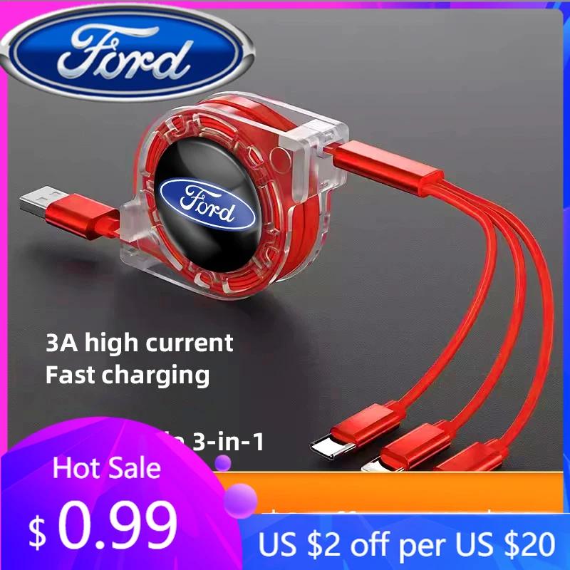 New 2026 Car Sticker Ford New 2025 Hot 3 In 1 Micro USB Type C Charging Cable Multi Charger For Ford ST Line Focus Mustang Fiest