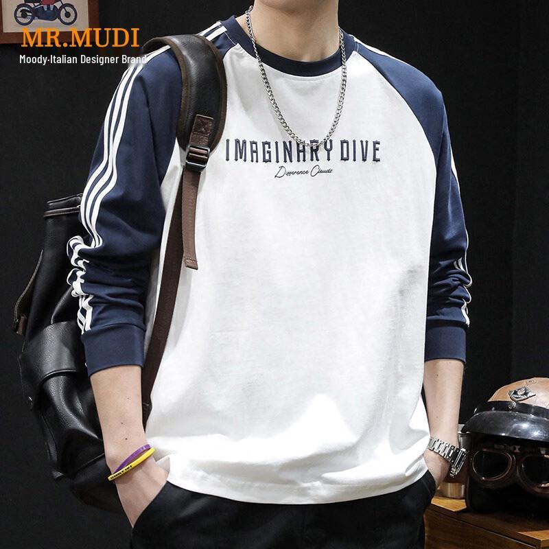MR.MUDI Men's Vintage Striped Long-Sleeve Cotton T-Shirt