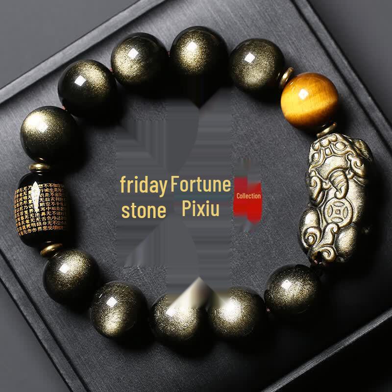 Jin Shi Ling Men s Natural Obsidian Pixiu Bracelet