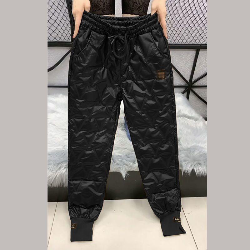 

Зимние свободные брюки-карандаш из хлопка с пухом, теплые, тонкие, плотные, женские брюки, повседневные, с высокой талией, свободные, повседневные, маленькие шаровары S чёрный