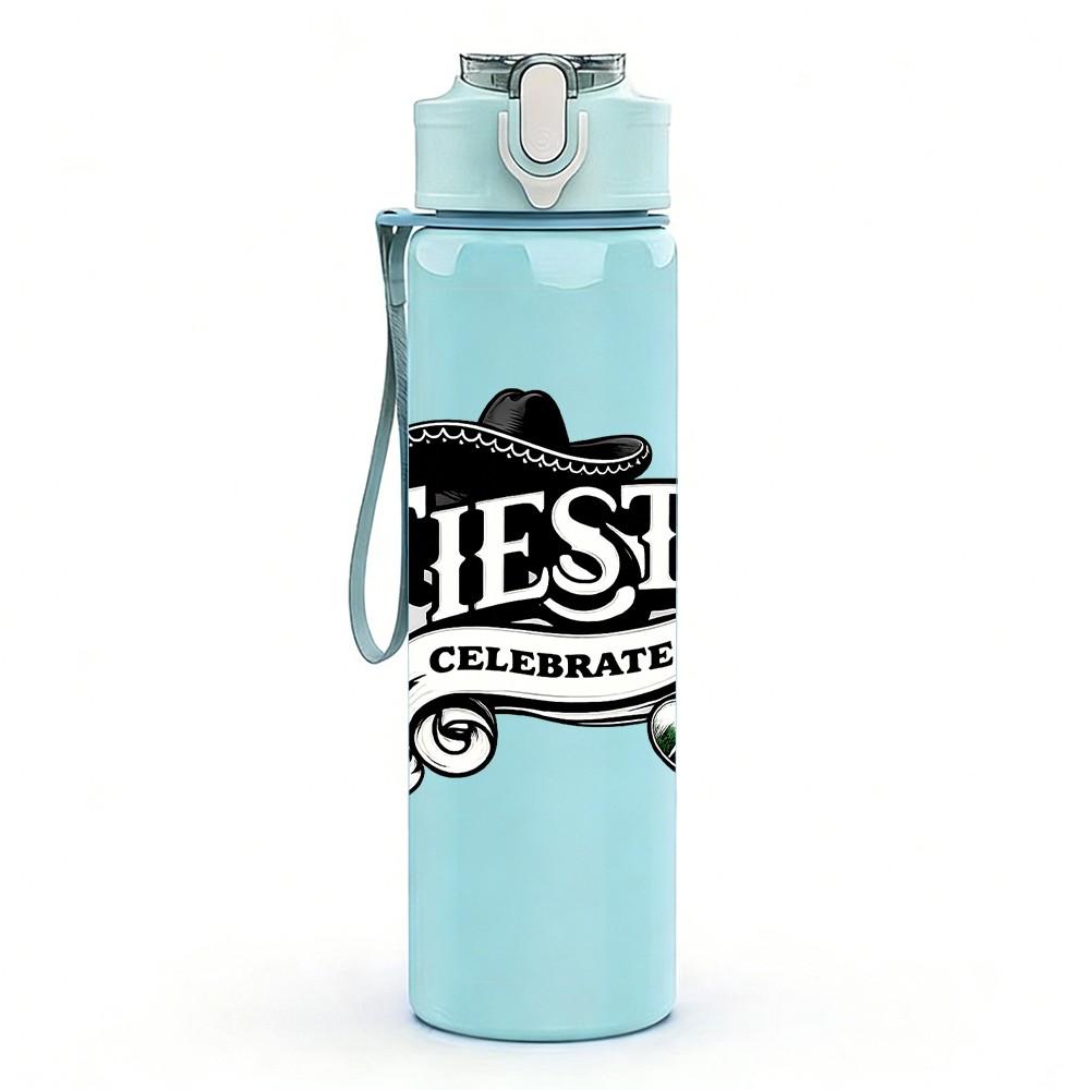 1PC Fiesta Vintage Badge Logo Print 750ml Color Plastic Sports Water Bottle Leakproof Flip Straw Lid Suitable for Sports Office Home Use