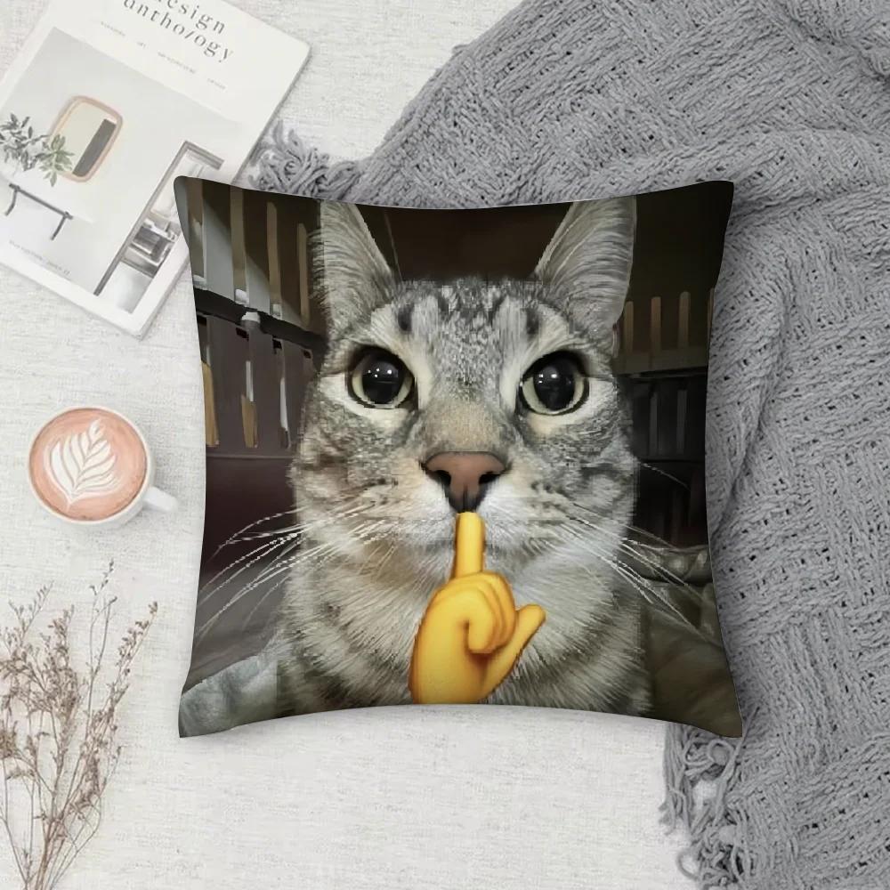 Funny Cat Meme Pillow Cover Short Plush Polyester Cushion Case Decor Throw Pillowcase Home Deco