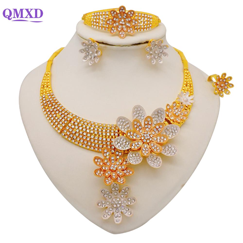 Dubai Gold Color Jewelry Sets African Indian Wedding Bridal Wife Gifts Necklace Bracelet Earrings Ring Jewelery For Women