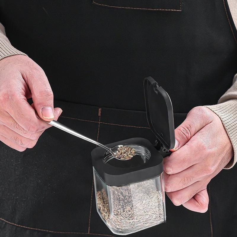 Split Seasoning Jar Kitchen Spice Box Set Food-Grade Seasoning Jars for Kitchen Storage Glass Salt Containers with Airtight Lids