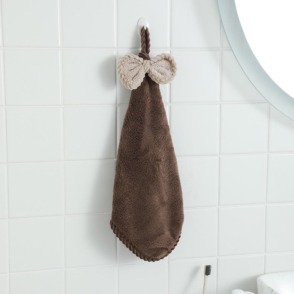 Coral Fleece Bow Knot Hanging Hand Towel: Absorbent Kitchen & Home Towel for Adults & Children