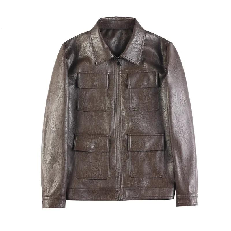 Autumn Winter Leather Jackets Men Fashion Lapel Motorcycle Jacket Casual Business Streetwear Social PU Leather Coats