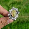 Natural Unakite Gemstone Solitaire Flower Green Adjustable Ring 925 Silver
