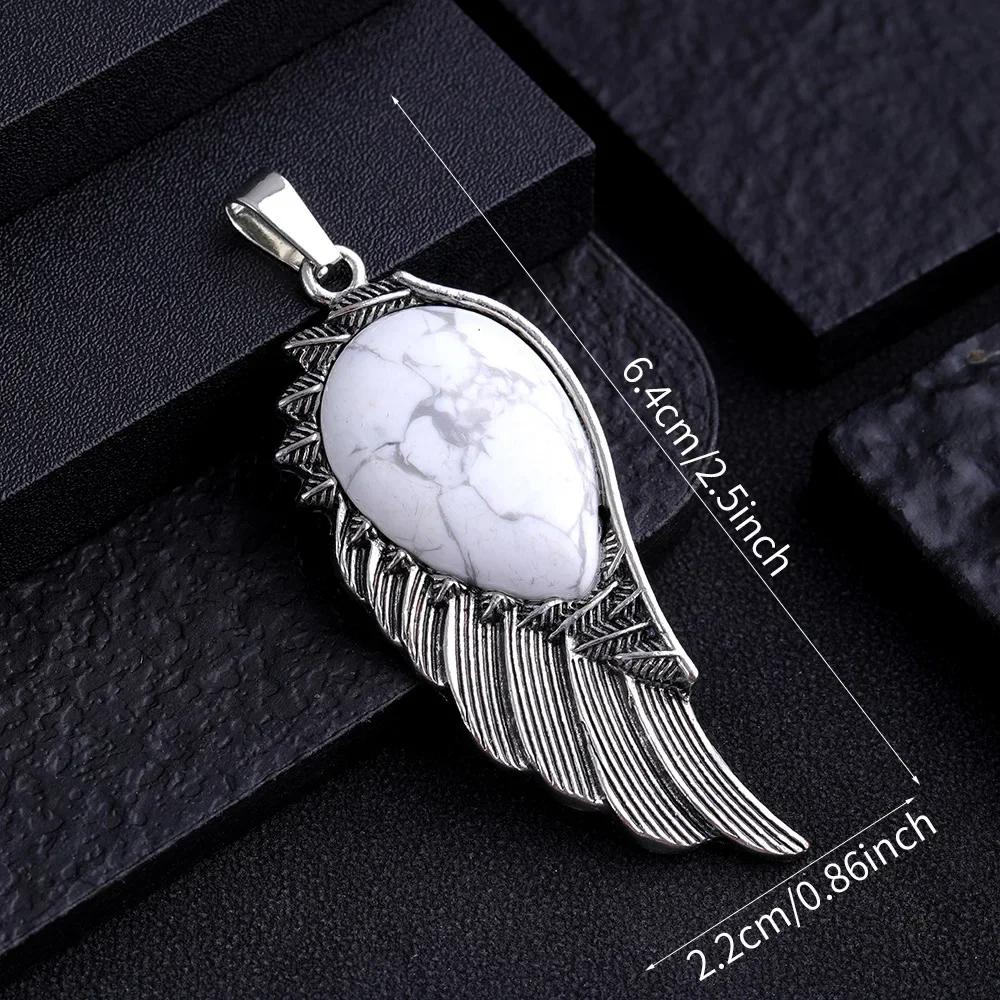 Natural Crystal Necklace Angel Single Winged Pendant Natural Gem Necklaces Jewelry Healing Stone Necklaces for Women Angel Wings