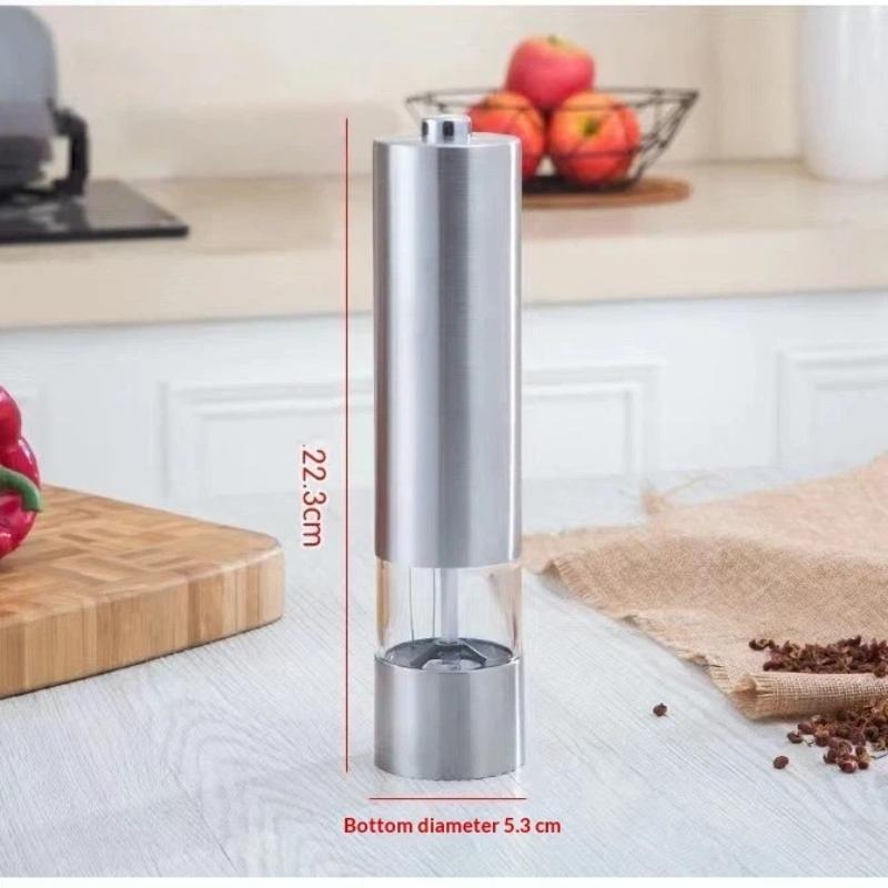 1Pcs Stainless Steel Automatic Spice Mill With Led Indicator Light Battery‑Powered Salt And Pepper Grinder For Home Kitchen
