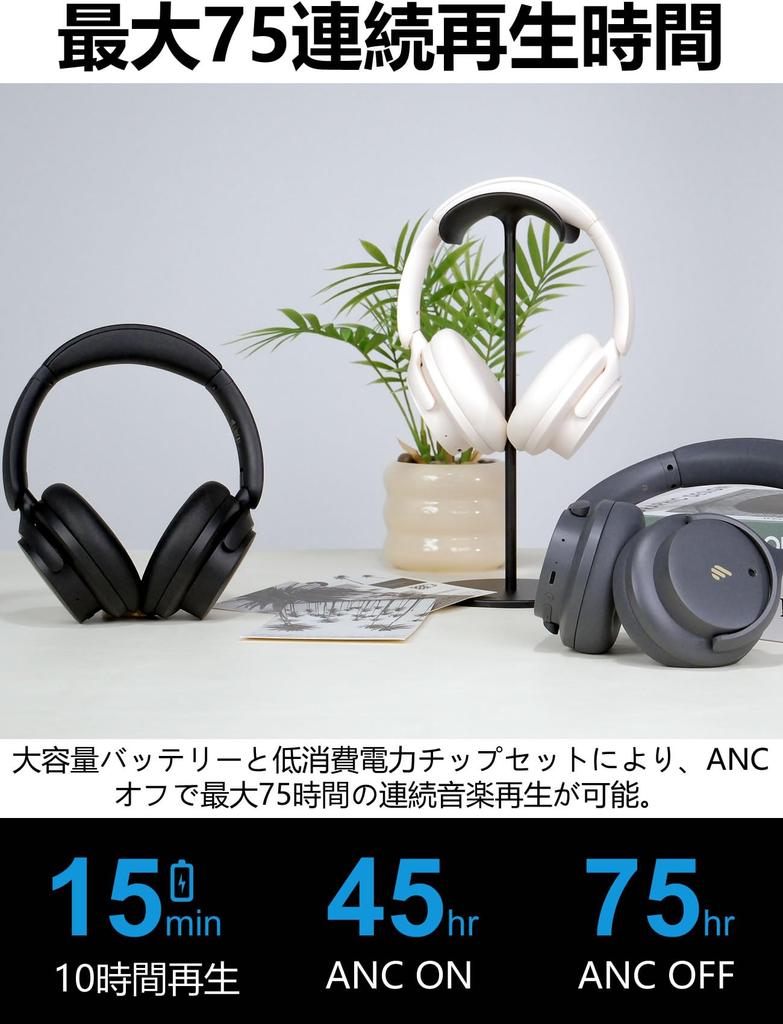Edifier H9 Noise Cancelling Wireless Headphones Bluetooth 5.4 AAC iPhone Compatible 75-Hour Playback 266g Lightweight Foldable Microphone Gray