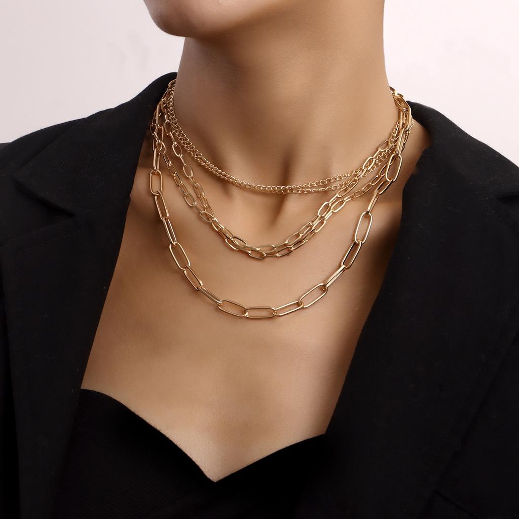 Retro multi-layer paper clip bamboo collarbone chain necklace female, Japanese and Korean trend women's necklace