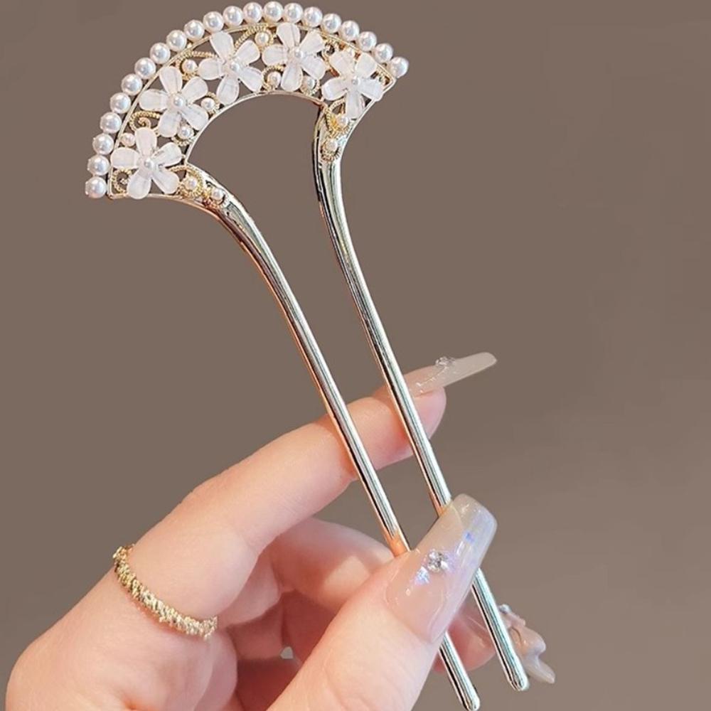 1pc Exquisite Elegant Vintage Pearl U-Pin Hair Accessory with Column Headpiece Retro Hairpins Hair Jewelry