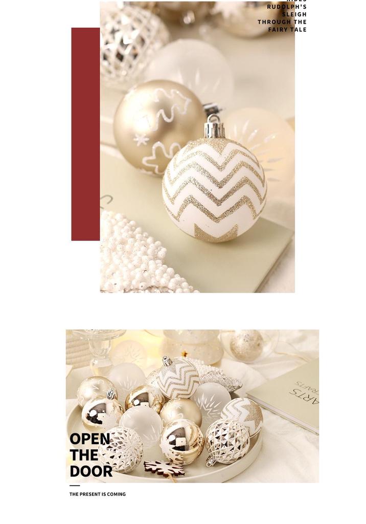 16-Piece Champagne Gold & White Christmas Ornament Set - Tree & Home Décor