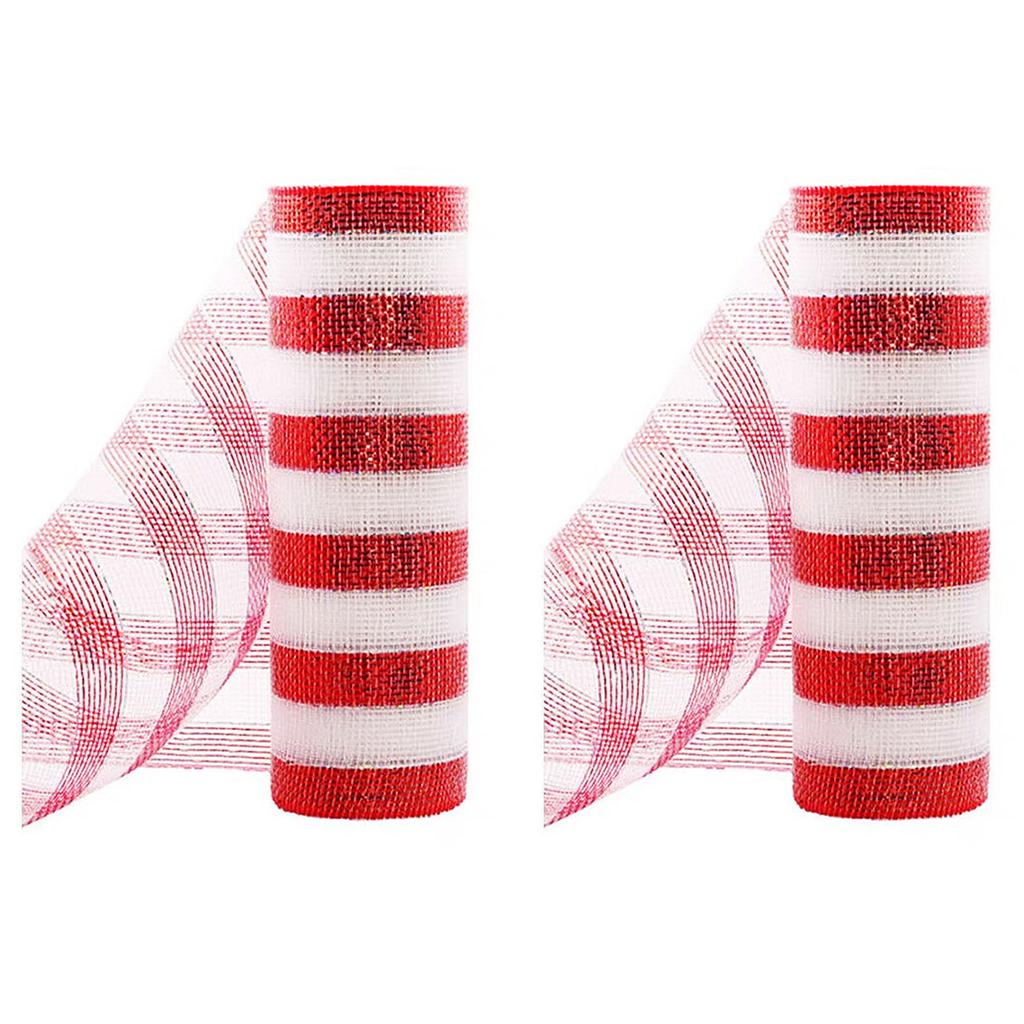 2 Rolls Metallic Foil Mesh Rolls Metallic Foil Deco Mesh Christmas Mesh Ribbon for Wreath Swags and Christmas Tree Decoration