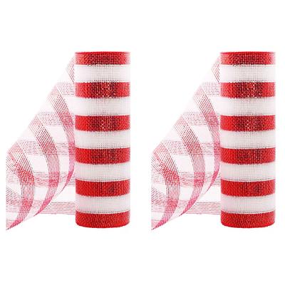 2 Rolls Metallic Foil Mesh Rolls Metallic Foil Deco Mesh Christmas Mesh Ribbon for Wreath Swags and Christmas Tree Decoration