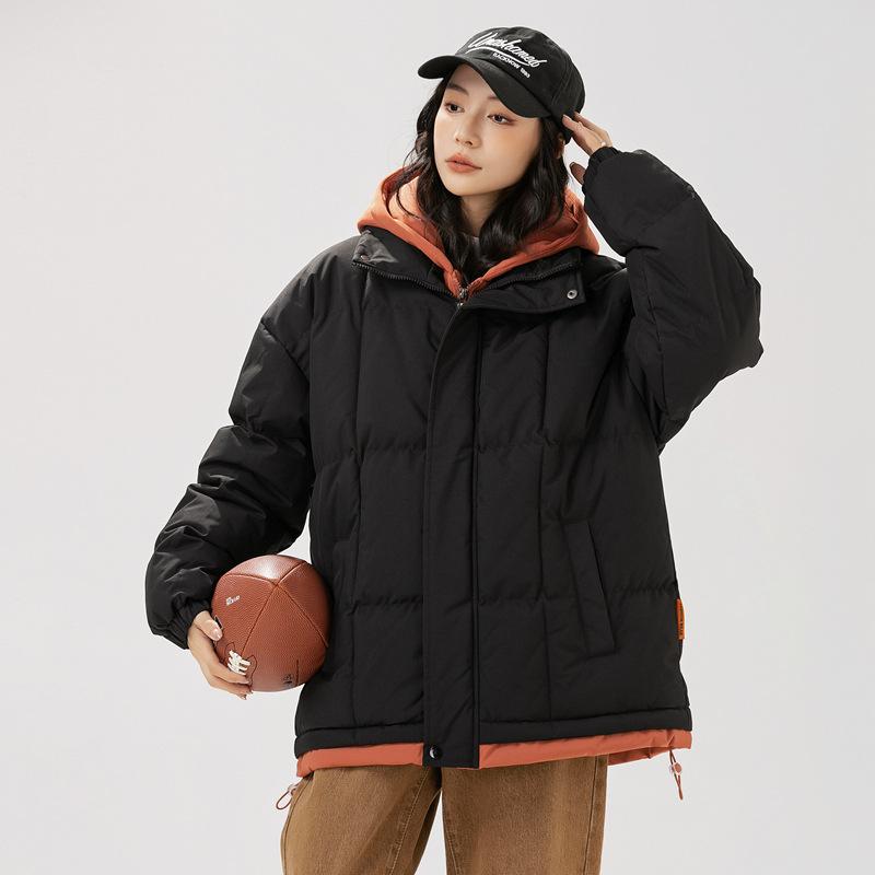 Winter New Ins Hong Kong Cotton-padded Clothes for Men, Thickened Bread Clothes, Fake Two-piece Cotton Clothes, Loose Stand-up Collar Jacket for Men