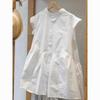 White Cotton Loose and Thin Small Flying Sleeve Stand-up Collar Shirt Women's Summer Lazy Wind Sleeveless Top Fresh A-line Loose Conceal Belly Summer