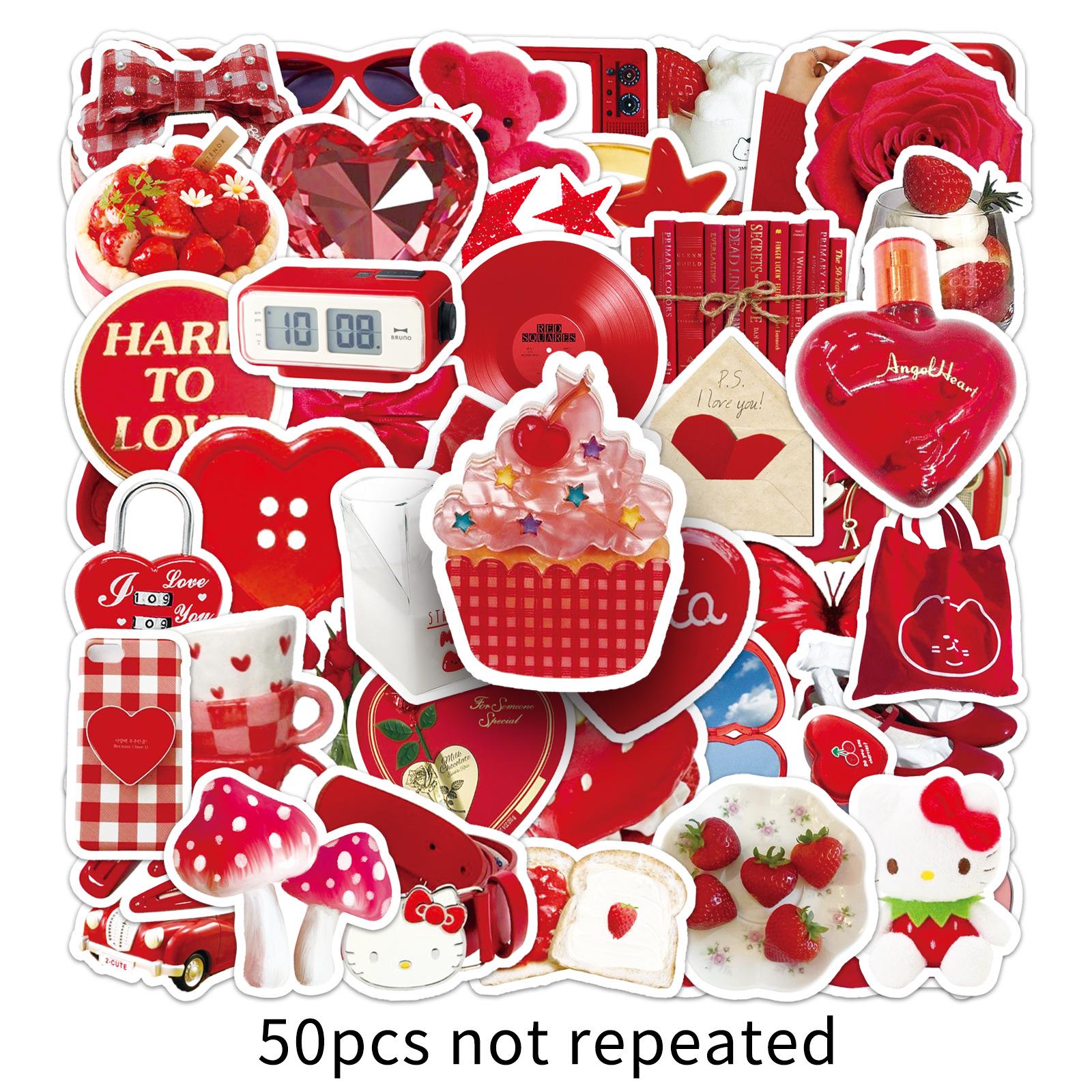 50PCS Red INS Style Waterproof Cartoon Graffiti Stickers – Creative DIY Stickers for Phone Cases Notebooks