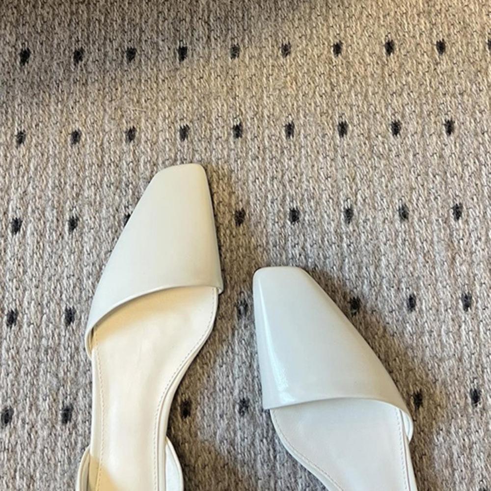 Genuine Leather Flat Shoes Women Retro Small Square Toe Slanted Mouth Hollow Single Shoes for Women Spring Autumn Flat Sandals