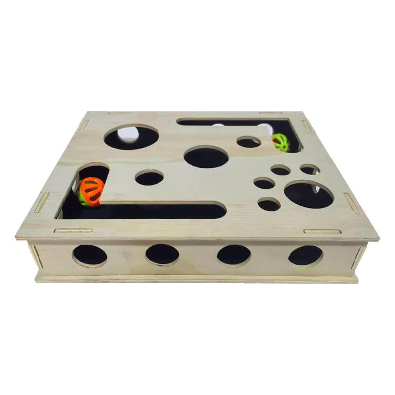 Solid Wood Cat Maze Toy: Interactive Scratching & Digging Game