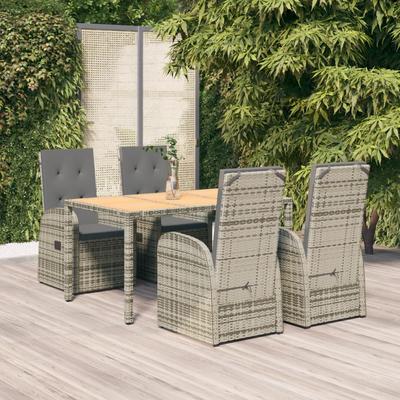 Vidaxl 5-Cz. Garden Furniture Set With Cushions, Grey, PE Rattan