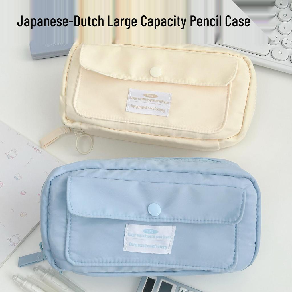 Mother-and-Child Multi-Layer Canvas Stationery Bag: Large Capacity Simple Pencil Case with Inner Pocket