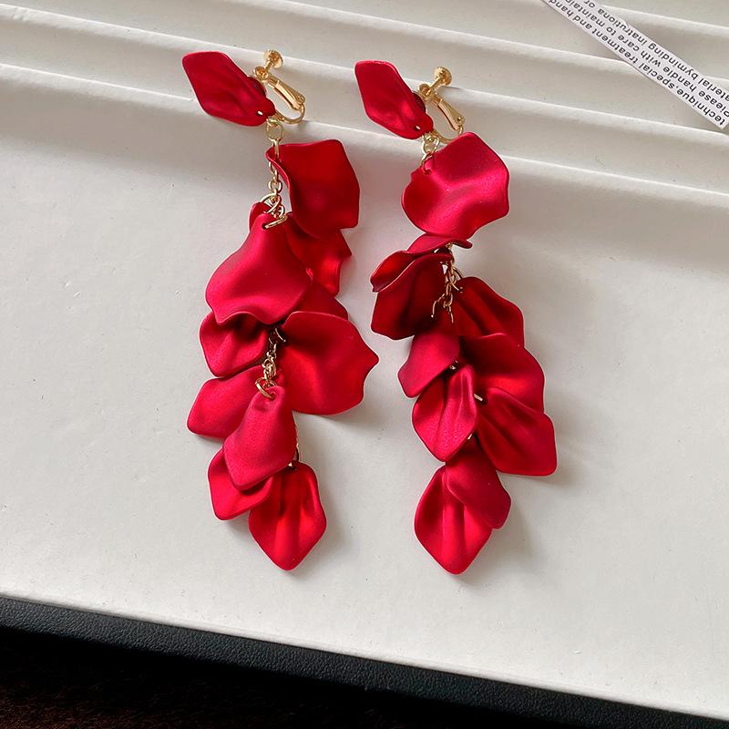 Exaggerated Folds Flower Fringe Ear Clip Without Ear Piercing Long Clip Earrings Fashion New Party Zircon Wholesale