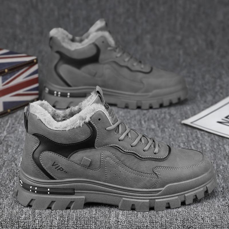 

Winter new leather velvet thickened men s Martin boots versatile thick-soled warm boots casual men s shoes 46