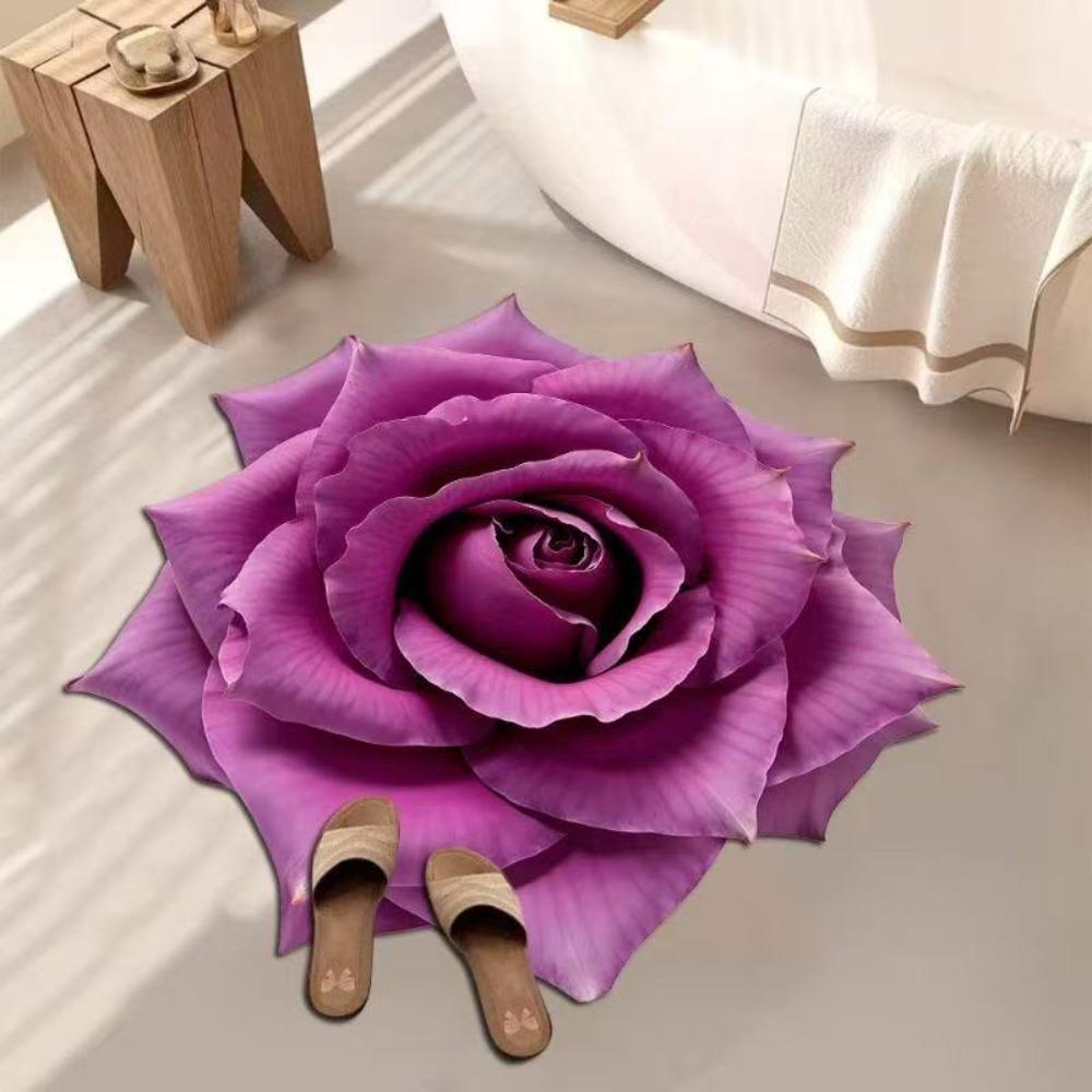 Durable Special-shaped Flower Carpet Soft Non-slip Bathroom Floor Mat Absorbent Rose Floor Mat for Living Room Tea Table Bedside
