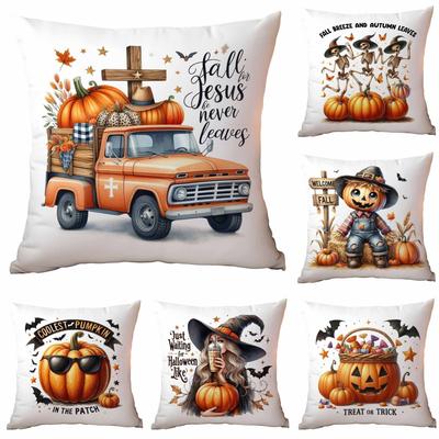 New Autumn Pumpkin Halloween Print Pillow Home Sofa Bed Cushion Cover Festive Atmosphere Ornament Premium Durable