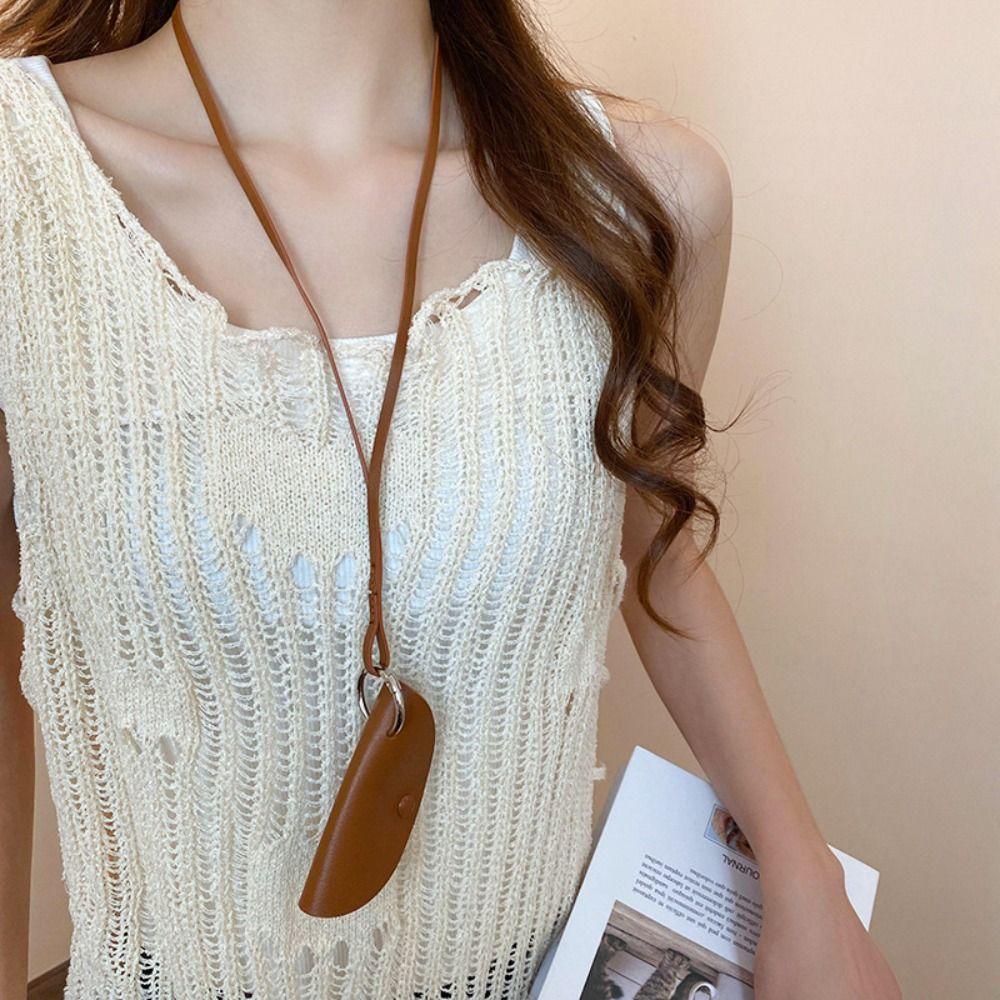 Anti-Verlust Lange Lederkette Pulloverkette PU-Leder Schlüsseltasche Halbmond Schlüsselmappe Mädchen