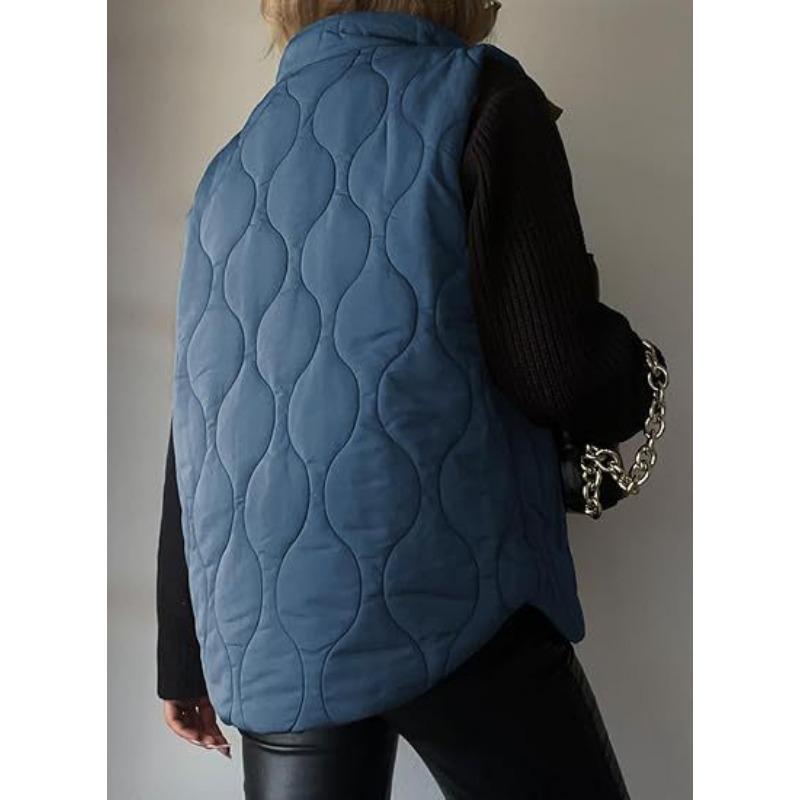 Women S Casual Sleeveless Solid Color Vest With Zipper And Buttons