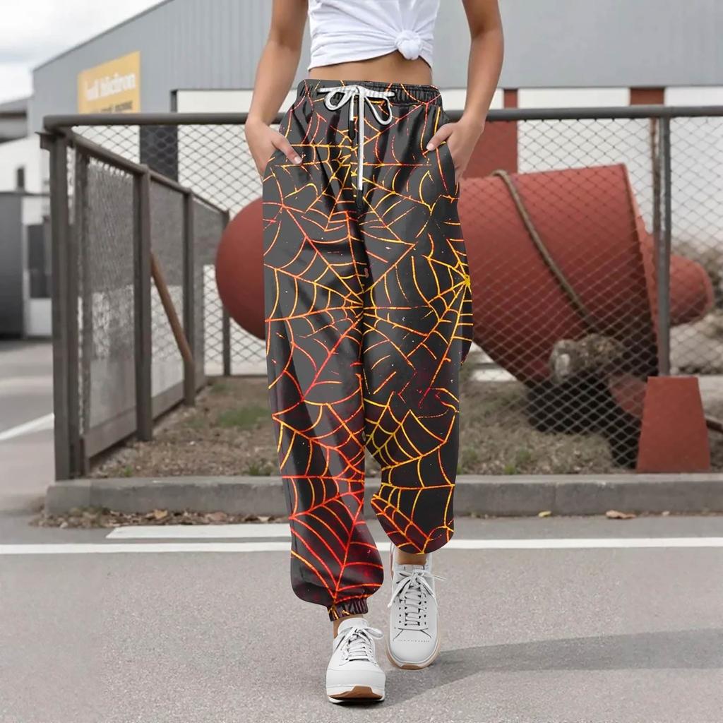 Damen Casual Fashion Halloween Printed Freizeithose Jogginghose Hose Kordelzug Elastische Taille Kordelzug Kordelzughose